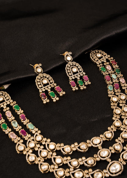 Premium Kundan Triple Layered Choker Nceklace Set/ Reception Wear/ Indian Wedding Jewelry/ Gold Plated Necklace/ Wedding Jewelry/ Multi