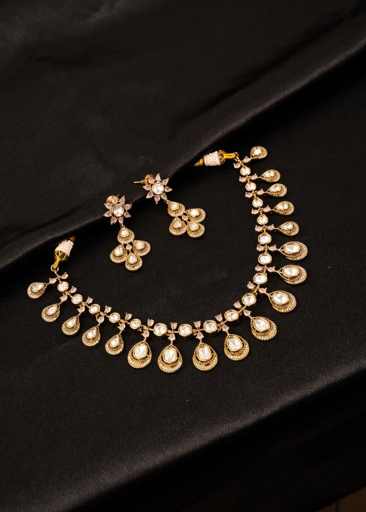 American Diamond Choker Necklace Set/ Reception Wear/ Indian Wedding Jewelry/ Statement Necklace/ Gold Plated Necklace/ Bridal Jewelry/ Pink