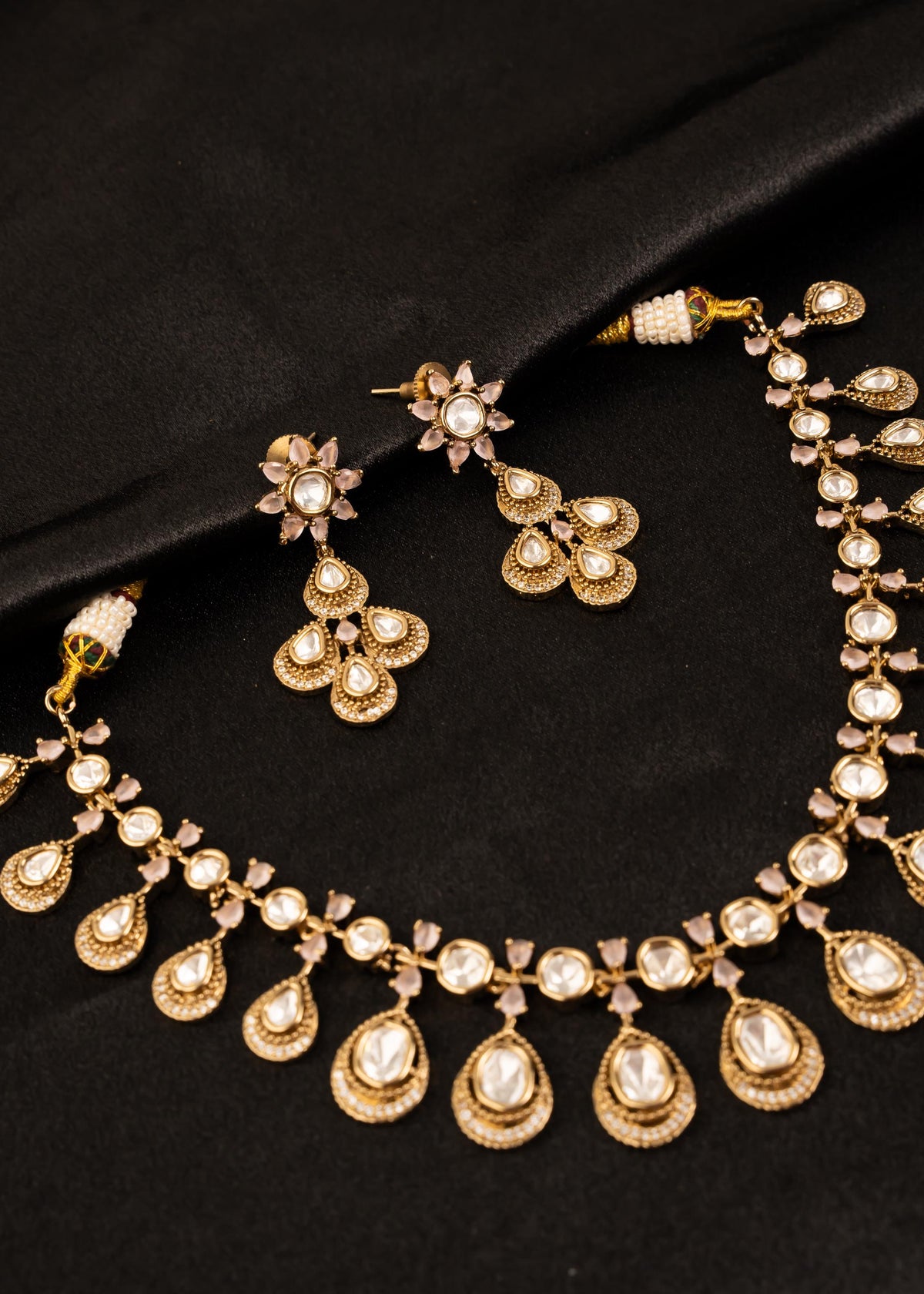 American Diamond Choker Necklace Set/ Reception Wear/ Indian Wedding Jewelry/ Statement Necklace/ Gold Plated Necklace/ Bridal Jewelry/ Pink