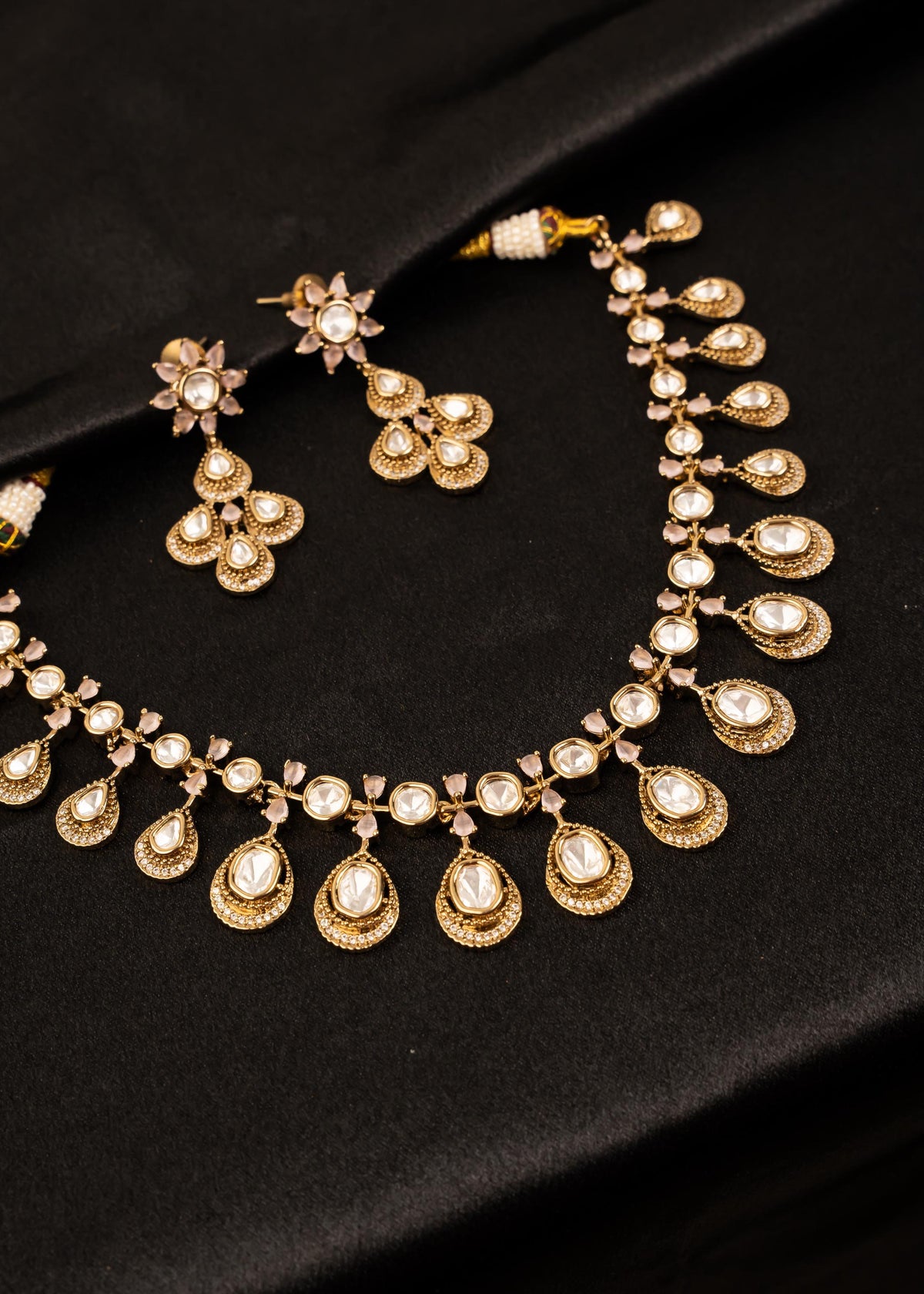 American Diamond Choker Necklace Set/ Reception Wear/ Indian Wedding Jewelry/ Statement Necklace/ Gold Plated Necklace/ Bridal Jewelry/ Pink