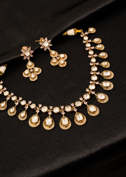 American Diamond Choker Necklace Set/ Reception Wear/ Indian Wedding Jewelry/ Statement Necklace/ Gold Plated Necklace/ Bridal Jewelry/ Pink