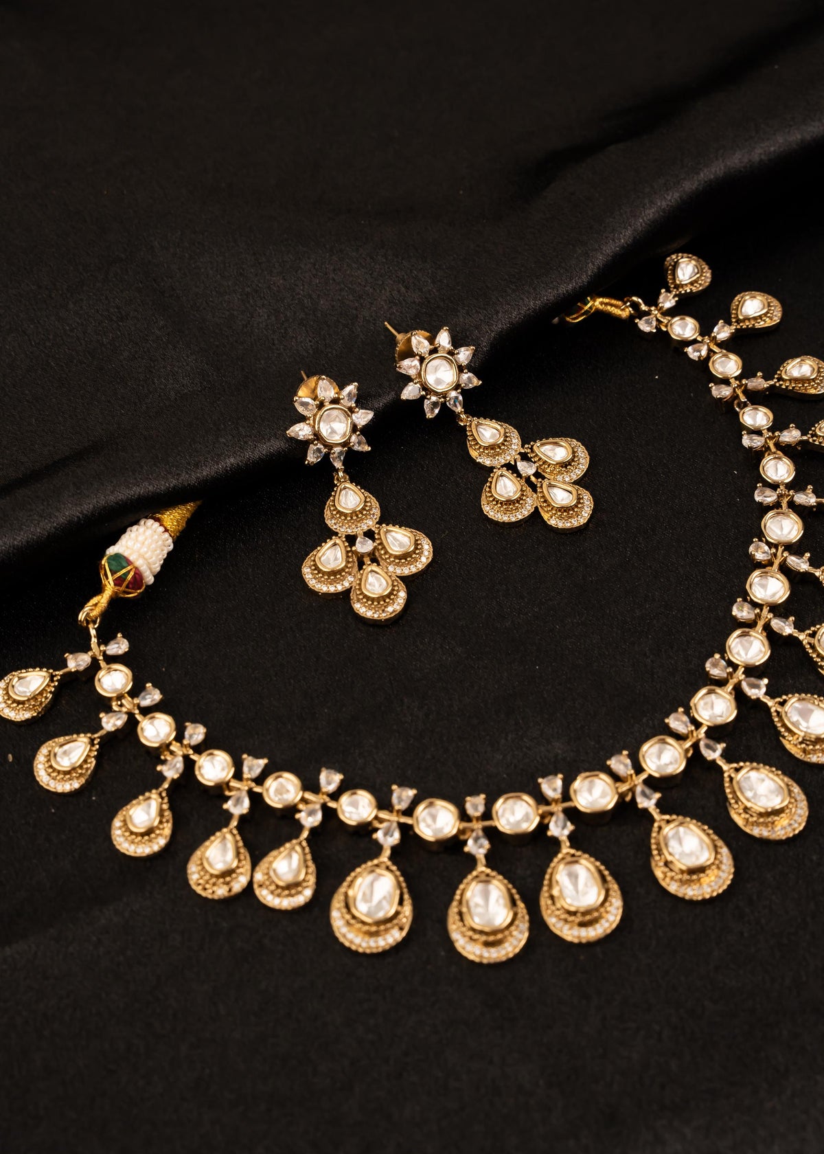 American Diamond Choker Necklace Set/ Reception Wear/ Indian Wedding Jewelry/ Statement Necklace/ Gold Plated Necklace/ Bridal Jewelry/ Pink