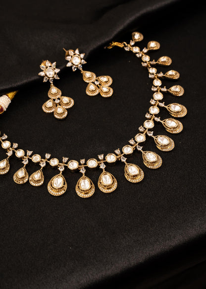 American Diamond Choker Necklace Set/ Reception Wear/ Indian Wedding Jewelry/ Statement Necklace/ Gold Plated Necklace/ Bridal Jewelry/ Pink