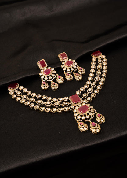 Premium Moissanite Double Layer Choker Necklace Set/ Gold Plated Bridal Jewelry/ Traditional Indian Wedding Jewellery/ Antique Gold Kundan