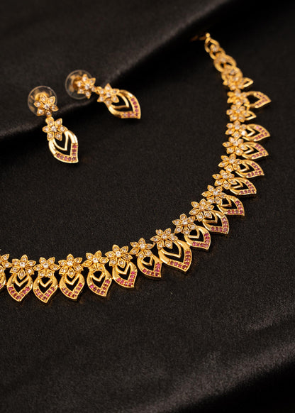 Gold Plated Choker Necklace Set/ Minimalistic Jewelry/ Traditional Jewelry/ Indian Wedding Jewelry/ Bridesmaid Jewelry/ South Indian Jewelry