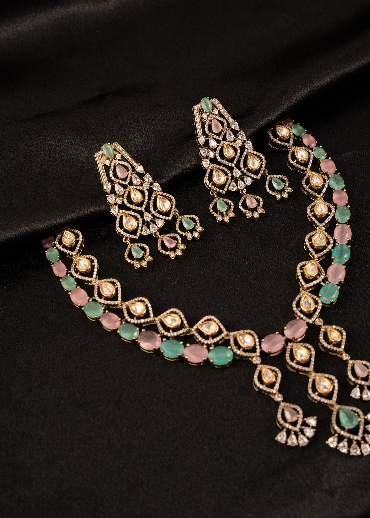 Designer American Diamond Choker Necklace Set/ Reception Wear/ Bridal Necklace Set/ Indian Jewelry/ Bollywood Jewelry/ Party Wear Jewelry