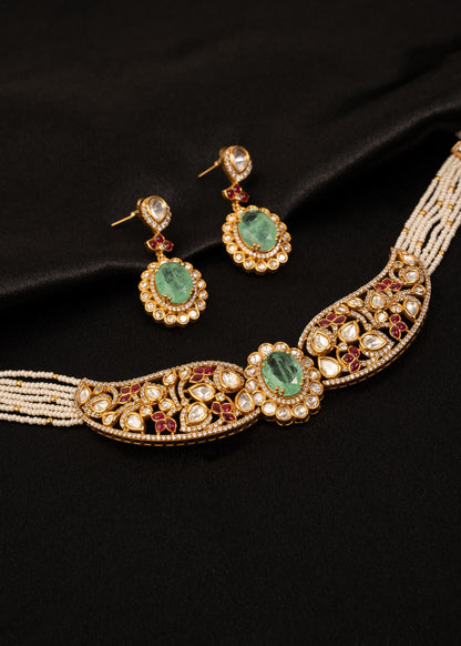 Exclusive Kundan Necklace Set with Pearl Strands/ Indian Wedding Jewelry/ Statement Necklace/ Pearl Choker Necklace/ Bollywood Jewelry/ Mint