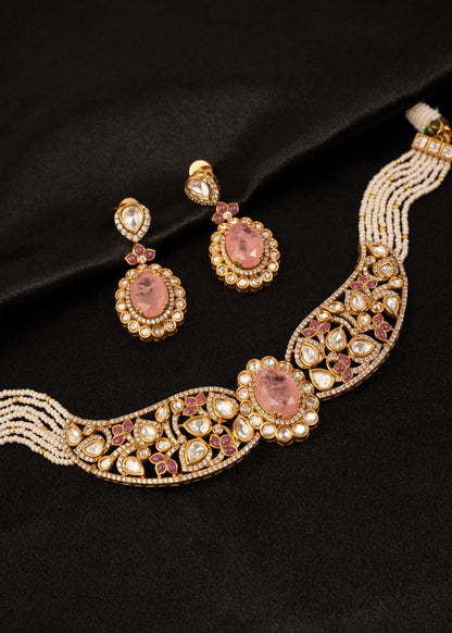 Exclusive Kundan Necklace Set with Pearl Strands/ Indian Wedding Jewelry/ Statement Necklace/ Pearl Choker Necklace/ Bollywood Jewelry/ Mint