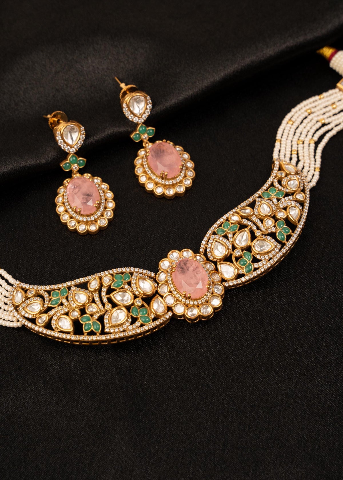Exclusive Kundan Necklace Set with Pearl Strands/ Indian Wedding Jewelry/ Statement Necklace/ Pearl Choker Necklace/ Bollywood Jewelry/ Mint