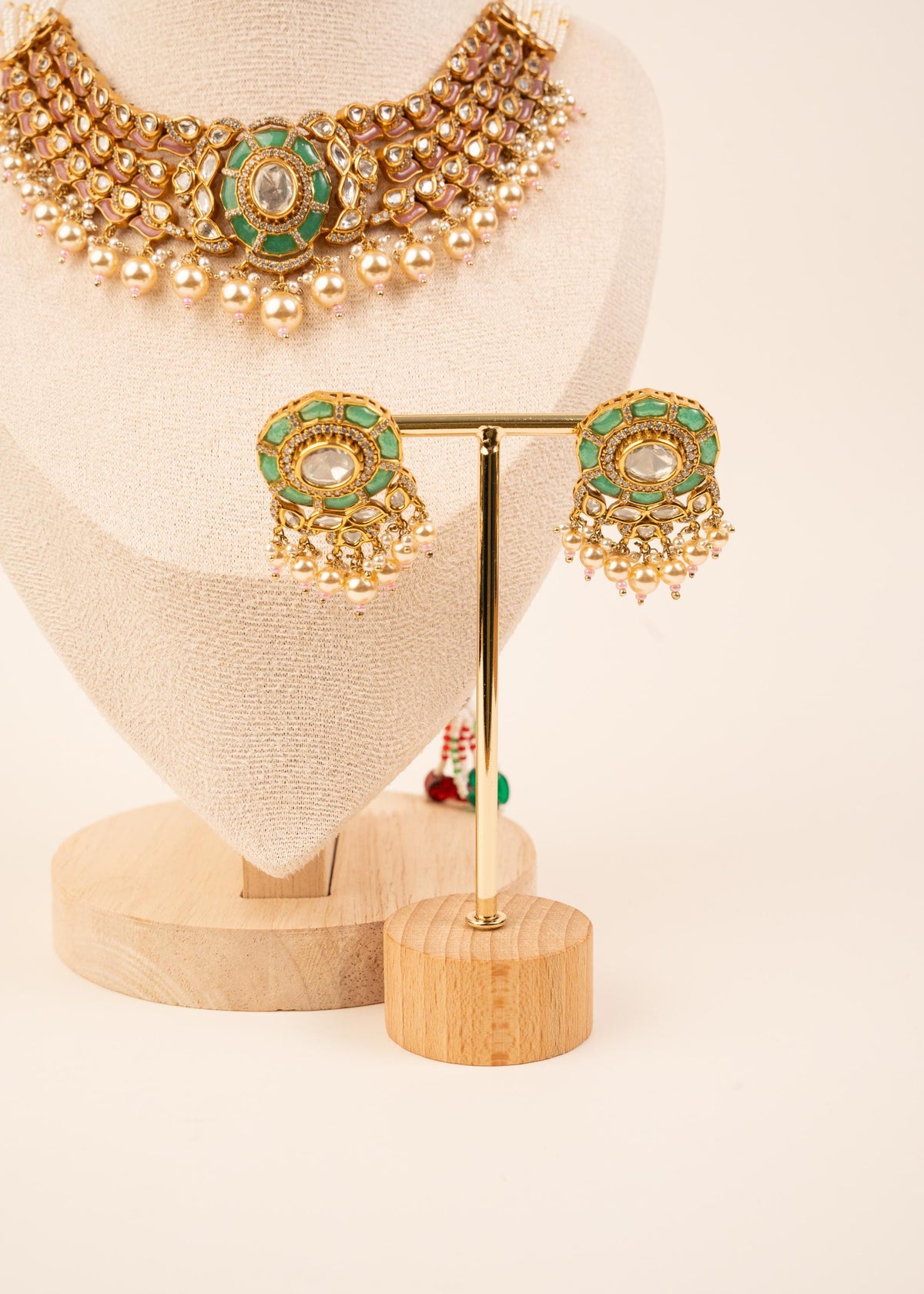 Premium Kundan Pearl Choker Necklace Set/ Kundan Moissanite Necklace/ Indian Jewelry/ Bollywood Jewelry/ Wedding Jewelry/  Green Necklace
