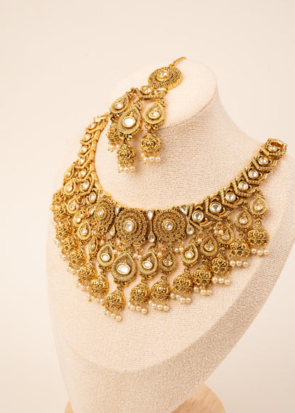 High Quality Kundan Choker Necklace Set With Maang Tikka/ Gold Plated Jewelry/ Antique Jewelry/ Statement Necklace/ Indian Wedding Jewelry