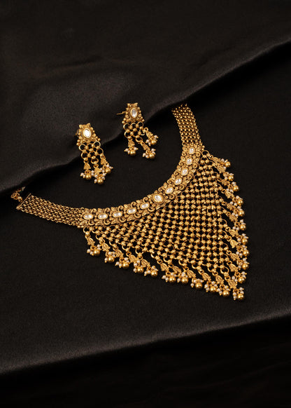 Premium Gold Plated Kundan Waterfall Choker Necklace Set/ Indian Jewelry/ Antique Jewelry/ Traditional Jewelry/ Indian Wedding Jewelry