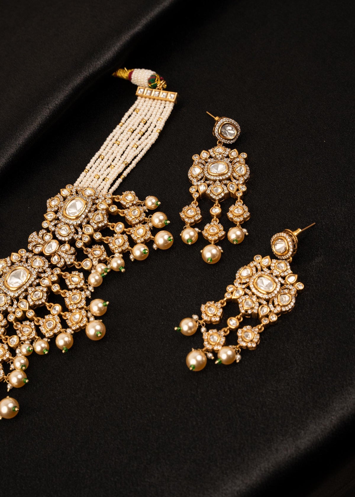 Premium Kundan Statement Choker Necklace Set/ Indian Wedding Jewelry/ Bridesmaid Jewelry/ Maang Tikka/ Pearl Necklace/ Champaign/ Gold