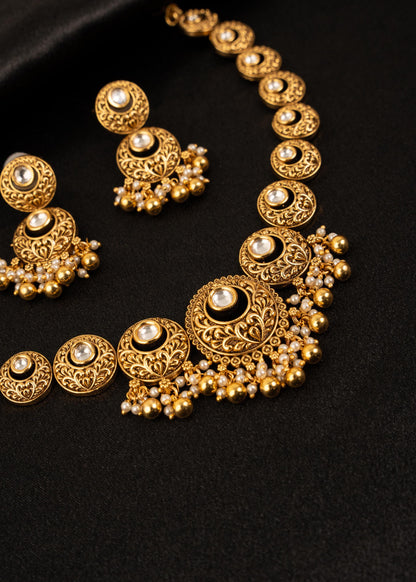Premium Antique Gold Choker Necklace Set/ Indian Wedding Jewelry/ Kundan Choker Necklace/ Statement Jewelry/ Pakistani Jewelry/ Bridal Wear
