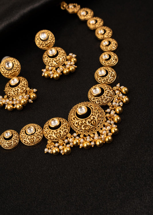 Premium Antique Gold Choker Necklace Set/ Indian Wedding Jewelry/ Kundan Choker Necklace/ Statement Jewelry/ Pakistani Jewelry/ Bridal Wear