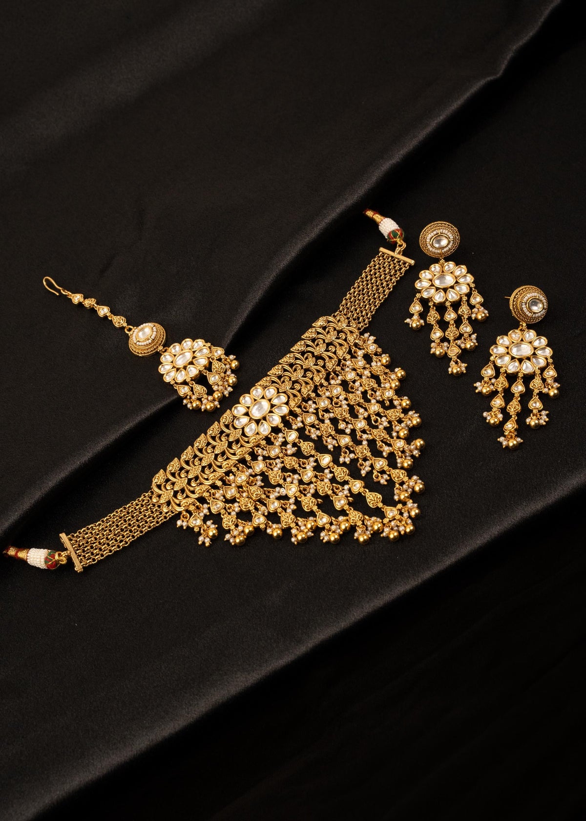 High Quality Kundan Choker Necklace Set With Maang Tikka/ Waterfall Necklace/ Indian Jewelry/ Traditional Necklace/ Indian Wedding Necklace