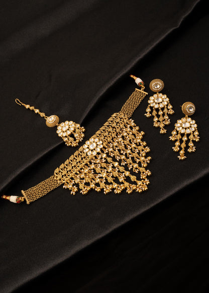 High Quality Kundan Choker Necklace Set With Maang Tikka/ Waterfall Necklace/ Indian Jewelry/ Traditional Necklace/ Indian Wedding Necklace