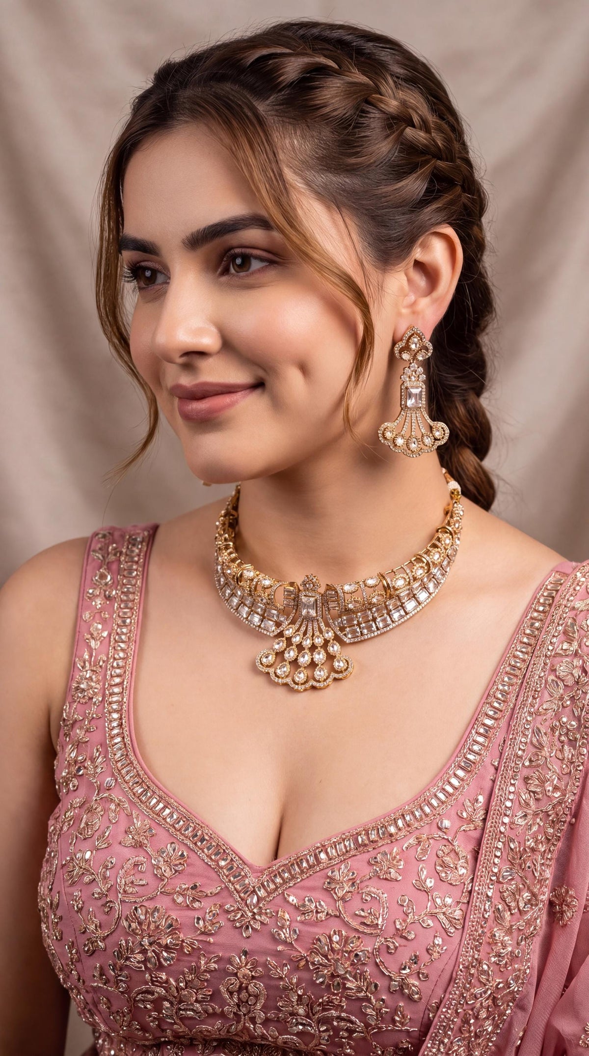 Designer American Diamond Choker Necklace Set/ Statement Bridal Jewelry/ Gold Plated Jewelry/ Bollywood Jewelry/ Indian Jewelry/ Blue