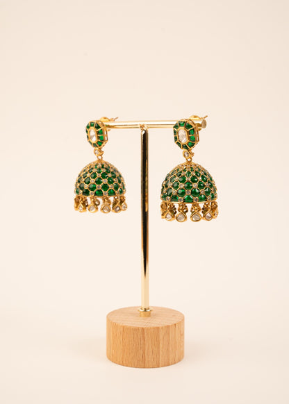 Premium Kundan Jhumkas/ Indian Jewelry/ Minimalist Jhumki/ Wedding Jewelry/ Party Wear/ Lightweight Jewelry/ Bridesmaid Jewelry/ Green/ Ruby