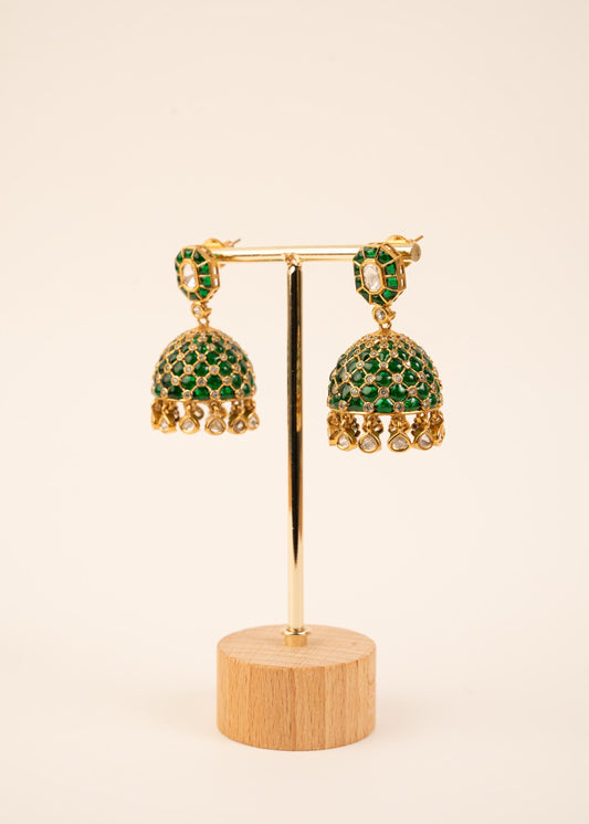 Premium Kundan Jhumkas/ Indian Jewelry/ Minimalist Jhumki/ Wedding Jewelry/ Party Wear/ Lightweight Jewelry/ Bridesmaid Jewelry/ Green/ Ruby