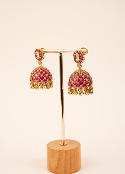 Premium Kundan Jhumkas/ Indian Jewelry/ Minimalist Jhumki/ Wedding Jewelry/ Party Wear/ Lightweight Jewelry/ Bridesmaid Jewelry/ Green/ Ruby