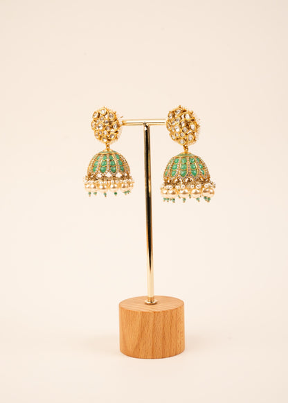 High Quality Kundan Pearl Jhumkas Set/ Gold Plated Jhumki/ Indian Jewelry/ Pakistani Jewelry/ Statement Earrings/ Wedding Jewelry/ Green