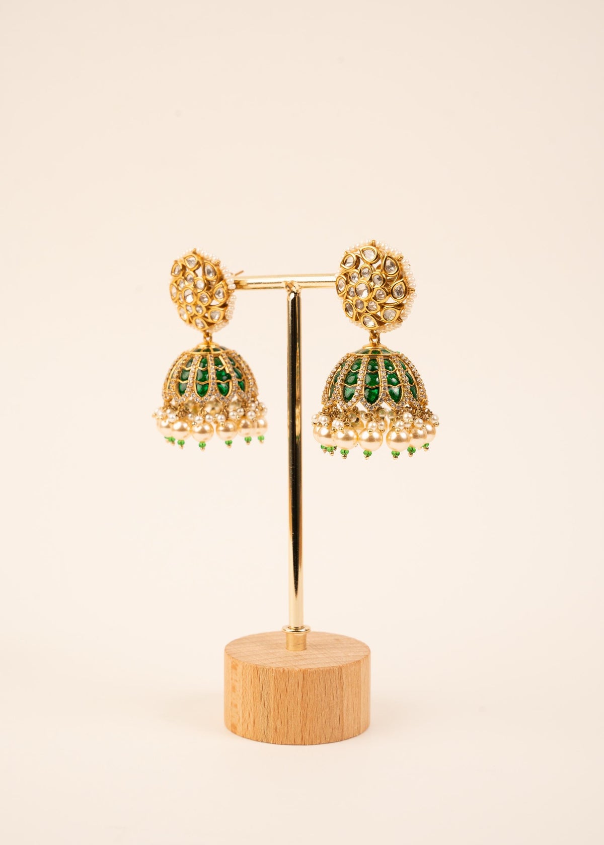 High Quality Kundan Pearl Jhumkas Set/ Gold Plated Jhumki/ Indian Jewelry/ Pakistani Jewelry/ Statement Earrings/ Wedding Jewelry/ Green