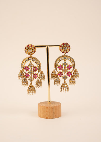 Premium Kundan Chandelier Earrings/ Chandbali Jhumka Earrings/ Statement Earrings/ Bollywood Jewelry/ Gold Plated Jhumka Earrings/ Ruby