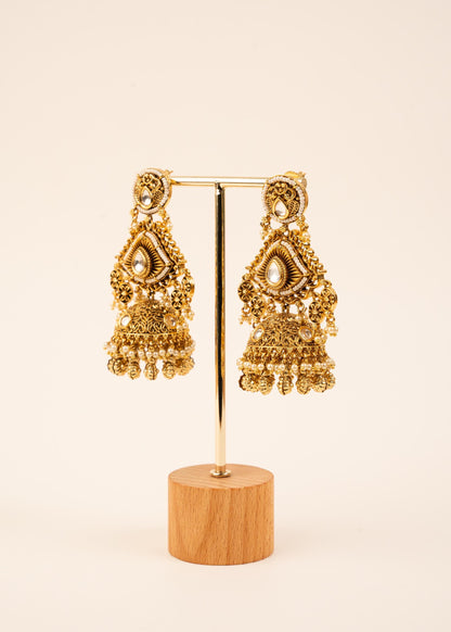 High Quality Bridal Kundan Jhumkas/ Gold Plated Jhumki/ Indian Jewelry/ Wedding Earrings/ Statement Jhumkas/ Bridal Wear/ Antique Gold
