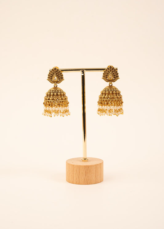 Premium Gold Plated Beaded Jhumkas/ Indian Jewelry/ Lightweight Jhumki/ Antique Jewelry/ Bridal Jewelry/ Indian Earrings/ Statement Earrings