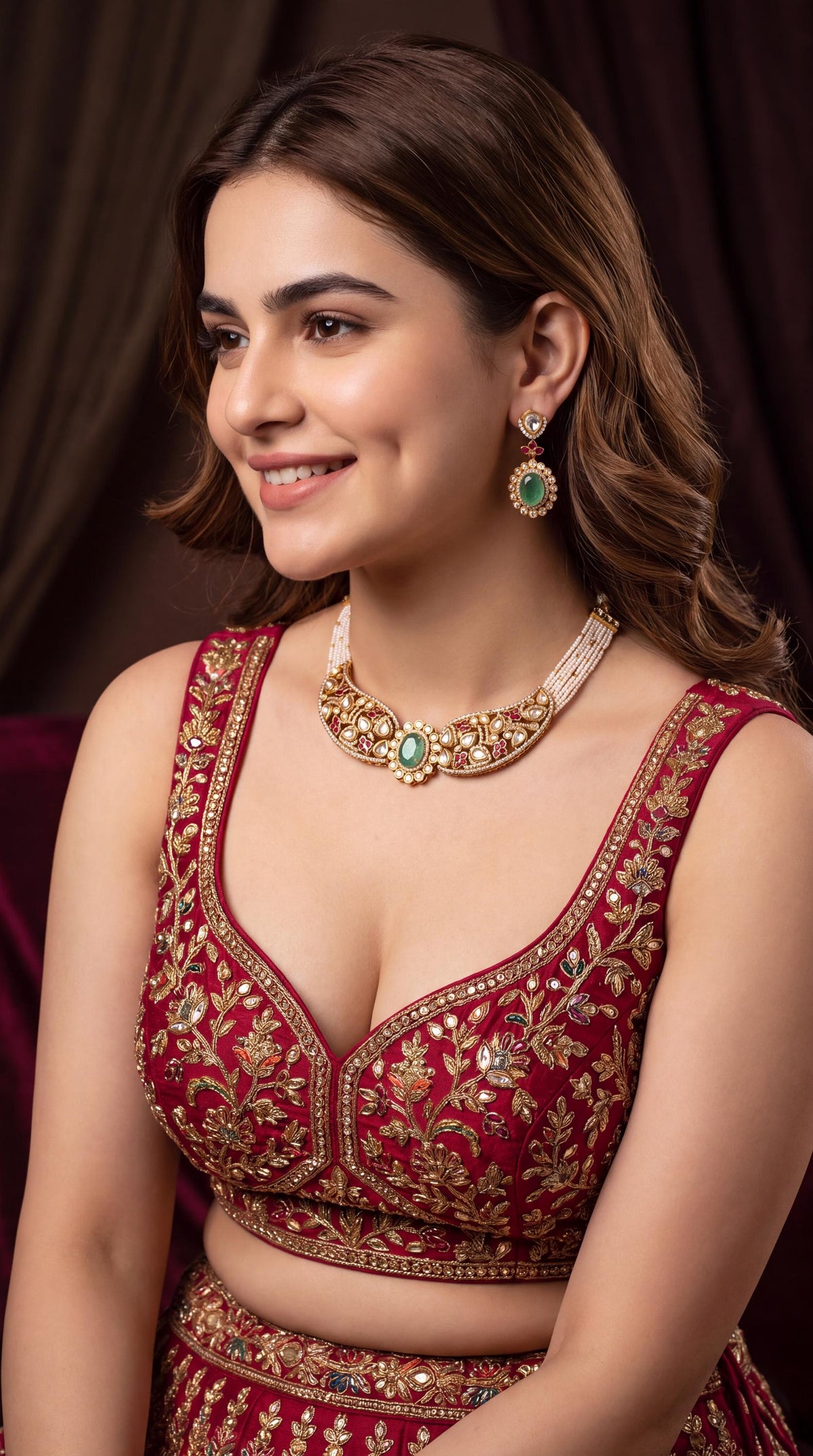 Exclusive Kundan Necklace Set with Pearl Strands/ Indian Wedding Jewelry/ Statement Necklace/ Pearl Choker Necklace/ Bollywood Jewelry/ Mint