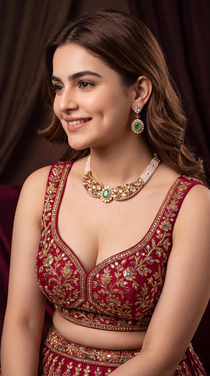 Exclusive Kundan Necklace Set with Pearl Strands/ Indian Wedding Jewelry/ Statement Necklace/ Pearl Choker Necklace/ Bollywood Jewelry/ Mint