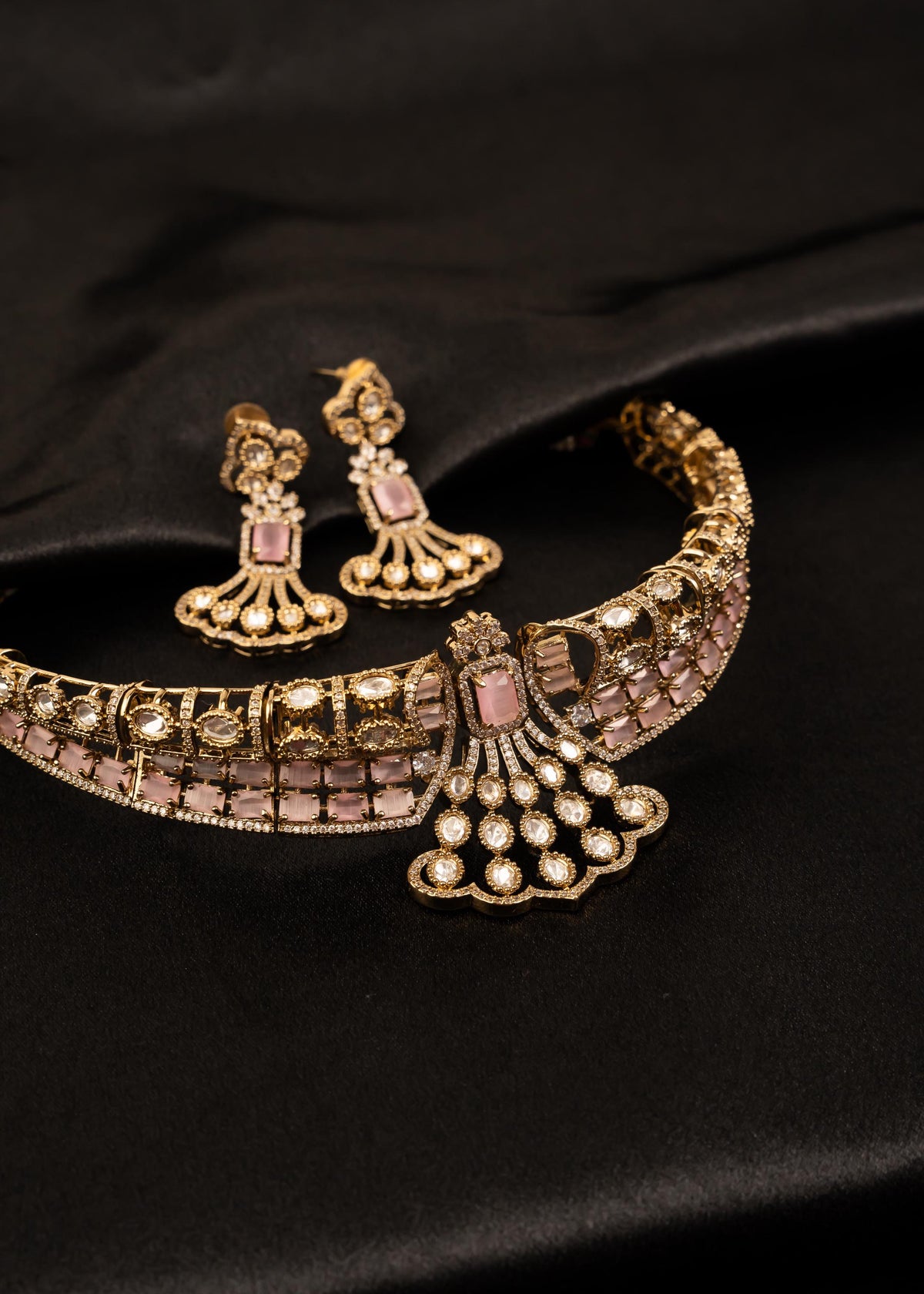 Designer American Diamond Choker Necklace Set/ Statement Bridal Jewelry/ Gold Plated Jewelry/ Bollywood Jewelry/ Indian Jewelry/ Blue
