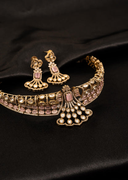 Designer American Diamond Choker Necklace Set/ Statement Bridal Jewelry/ Gold Plated Jewelry/ Bollywood Jewelry/ Indian Jewelry/ Blue