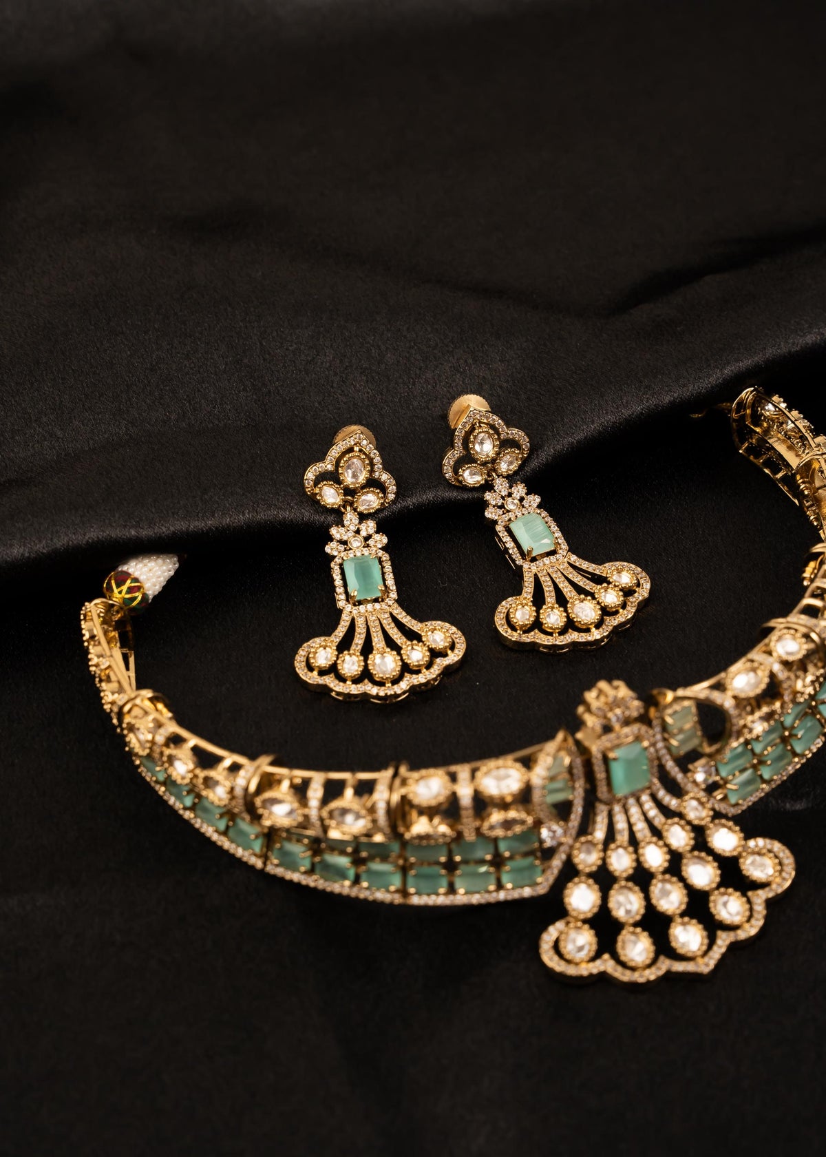 Designer American Diamond Choker Necklace Set/ Statement Bridal Jewelry/ Gold Plated Jewelry/ Bollywood Jewelry/ Indian Jewelry/ Blue