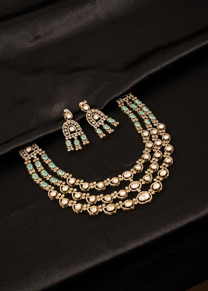 Premium Kundan Triple Layered Choker Nceklace Set/ Reception Wear/ Indian Wedding Jewelry/ Gold Plated Necklace/ Wedding Jewelry/ Multi