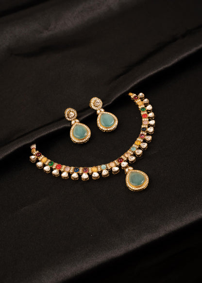 Sabyasachi Inspired Choker Necklace Set/ Indian Jewelry/ Statement Necklace/ Wedding Jewelry/ Multicolor Necklace/ Wedding Jewelry/ Green