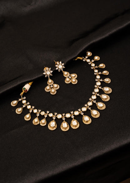 American Diamond Choker Necklace Set/ Reception Wear/ Indian Wedding Jewelry/ Statement Necklace/ Gold Plated Necklace/ Bridal Jewelry/ Pink