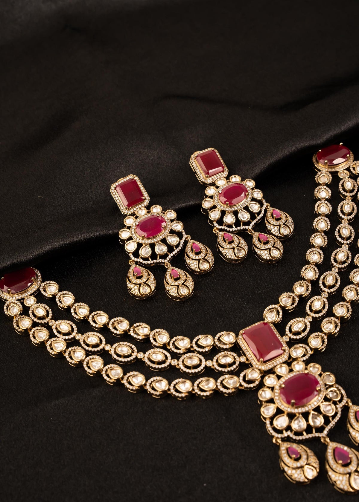 Premium Moissanite Double Layer Choker Necklace Set/ Gold Plated Bridal Jewelry/ Traditional Indian Wedding Jewellery/ Antique Gold Kundan