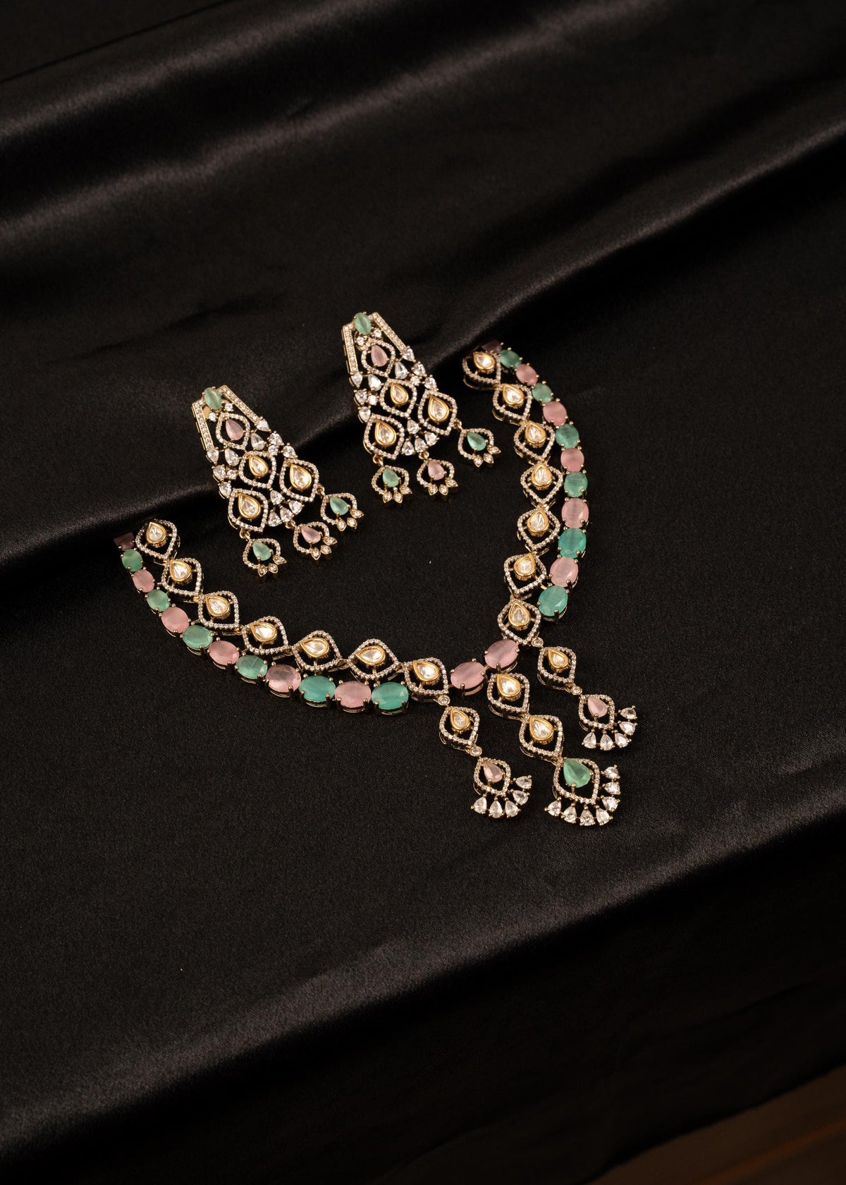 Designer American Diamond Choker Necklace Set/ Reception Wear/ Bridal Necklace Set/ Indian Jewelry/ Bollywood Jewelry/ Party Wear Jewelry