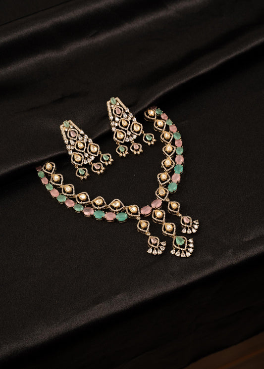 Designer American Diamond Choker Necklace Set/ Reception Wear/ Bridal Necklace Set/ Indian Jewelry/ Bollywood Jewelry/ Party Wear Jewelry