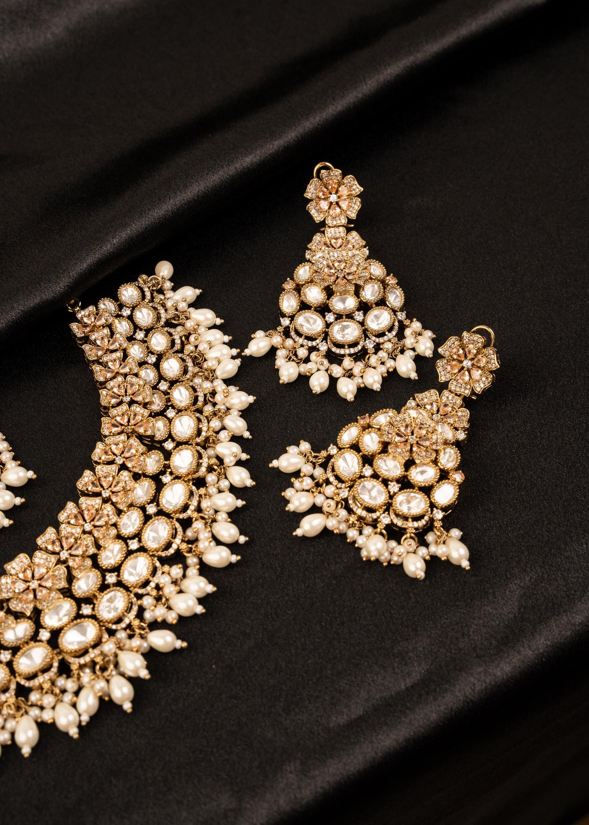 Luxury Designer Kundan Bridal Necklace Set/ Rose Gold Indian Bridal Jewelry/ Pearl Wedding Jewelry/ Statement Necklace Set/ Polki Choker Set
