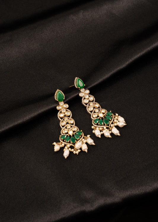 Premium Moissanite Earrings/ Indian Wedding Jewelry/ Statement Earrings/ Party Wear Earrings/ Kundan Jhumka Earrings/ Bridal Earrings/ Mint