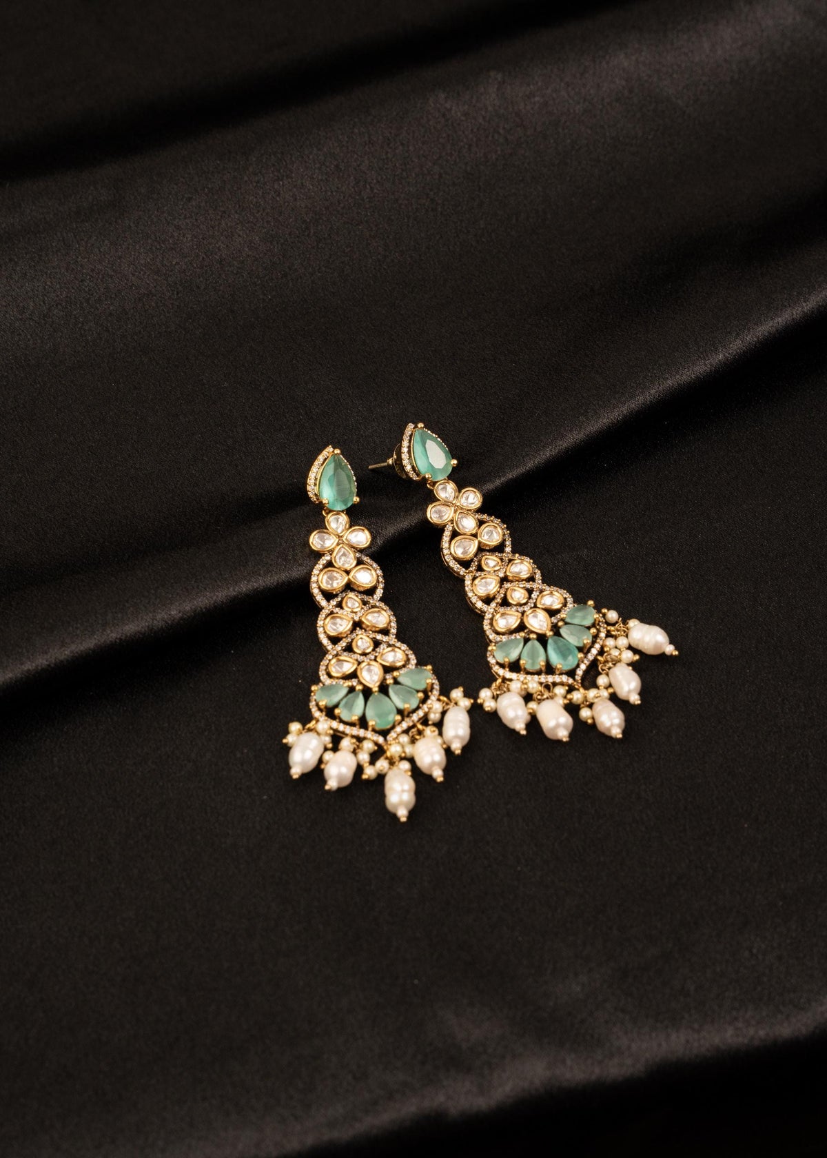 Premium Moissanite Earrings/ Indian Wedding Jewelry/ Statement Earrings/ Party Wear Earrings/ Kundan Jhumka Earrings/ Bridal Earrings/ Mint