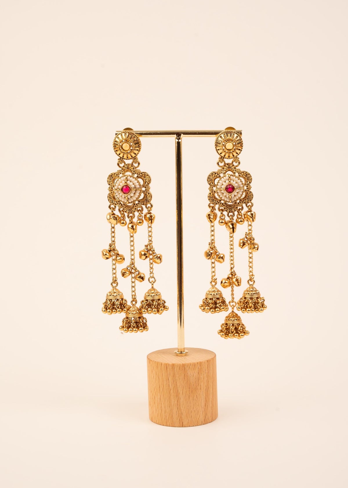 Kashmiri Ghungroo Earrings/ Gold Plated Earrings/ Kundan Earrings/ Indian Jhumkas/ Bridesmaid  Jewelry/ Indian Earrings/ Ruby/ Mint