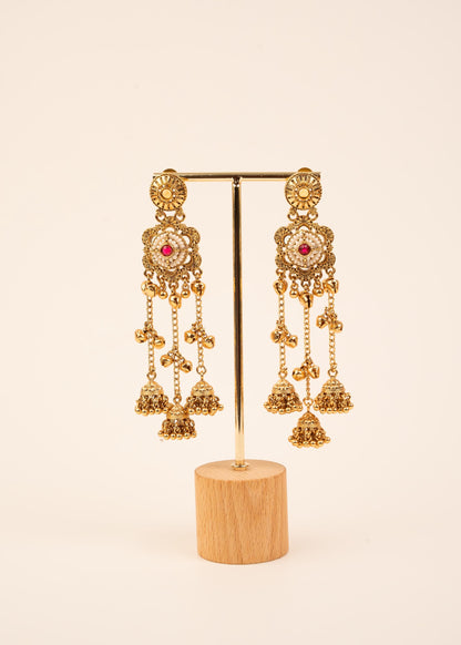 Kashmiri Ghungroo Earrings/ Gold Plated Earrings/ Kundan Earrings/ Indian Jhumkas/ Bridesmaid  Jewelry/ Indian Earrings/ Ruby/ Mint