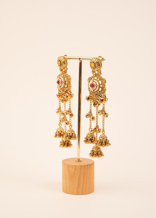 Kashmiri Ghungroo Earrings/ Gold Plated Earrings/ Kundan Earrings/ Indian Jhumkas/ Bridesmaid  Jewelry/ Indian Earrings/ Ruby/ Mint