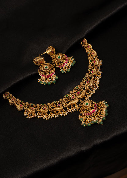 Exclusive Kundan Meenakari Choker Necklace Set/ South Indian Jewelry/ Wedding necklace/ Ruby Green Necklace/ Statement Necklace/ Antique