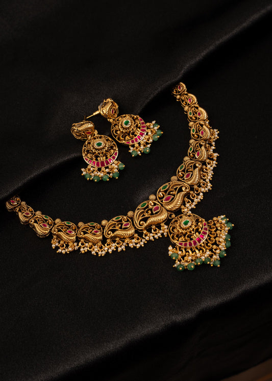 Exclusive Kundan Meenakari Choker Necklace Set/ South Indian Jewelry/ Wedding necklace/ Ruby Green Necklace/ Statement Necklace/ Antique