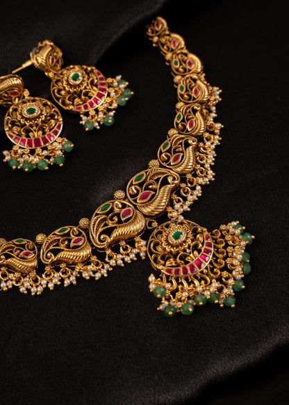 Exclusive Kundan Meenakari Choker Necklace Set/ South Indian Jewelry/ Wedding necklace/ Ruby Green Necklace/ Statement Necklace/ Antique